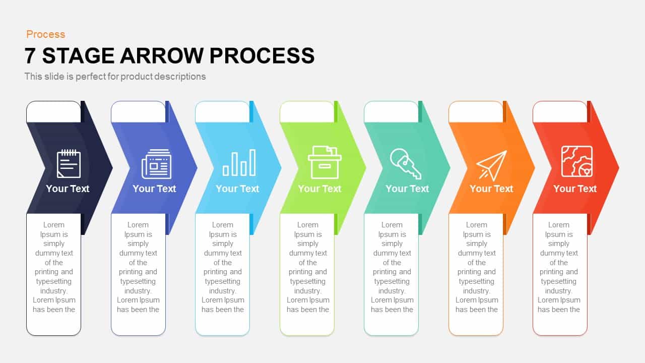 7 Stage Arrow Process Powerpoint and Keynote template