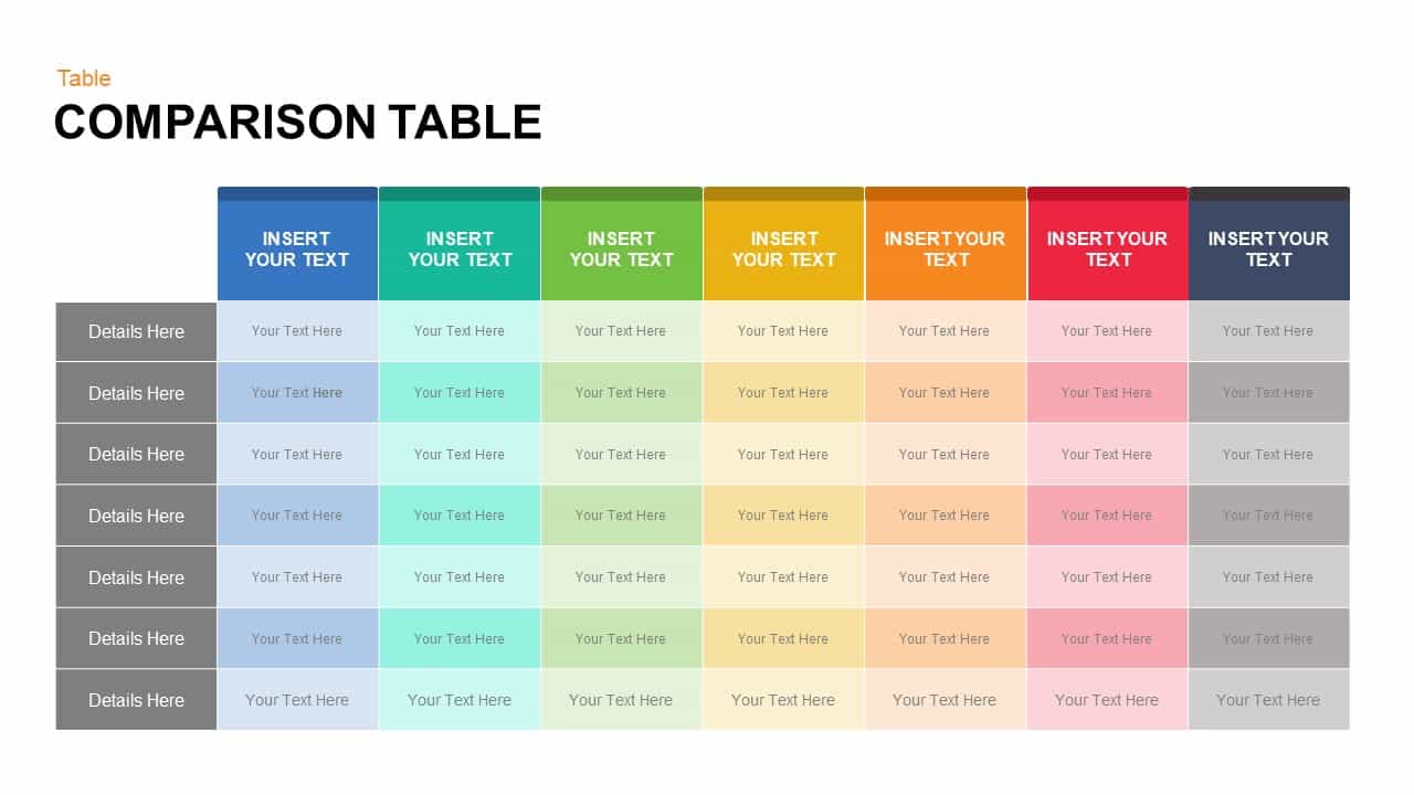 Comparison Table Keynote and Powerpoint template