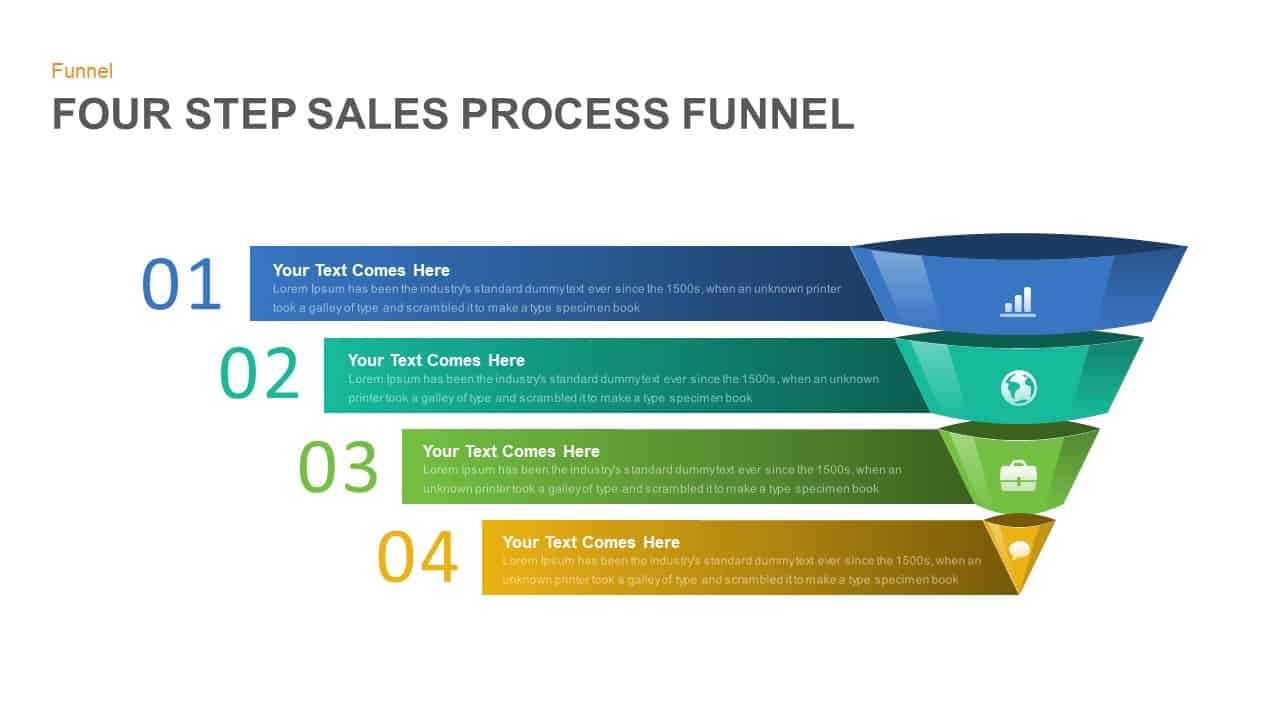 4 Step Sales Funnel PowerPoint Template and Keynote slide