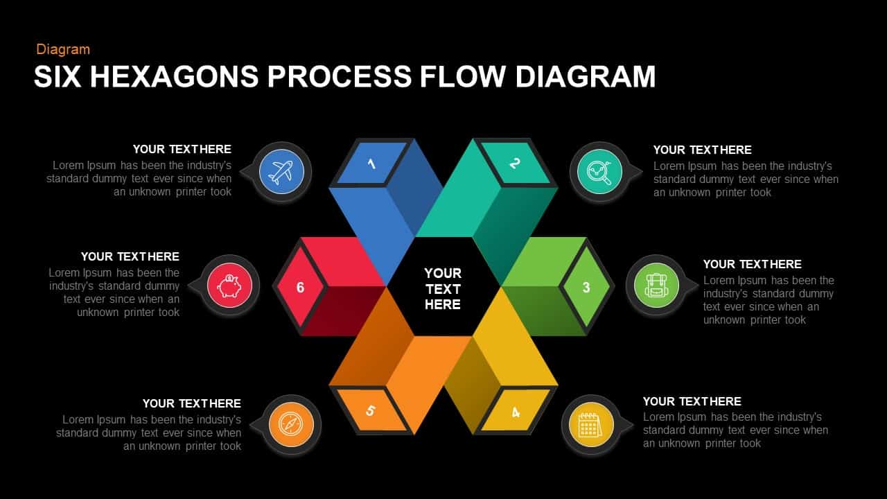 6 Step Process Flow Hexagon Diagram for PowerPoint & Keynote