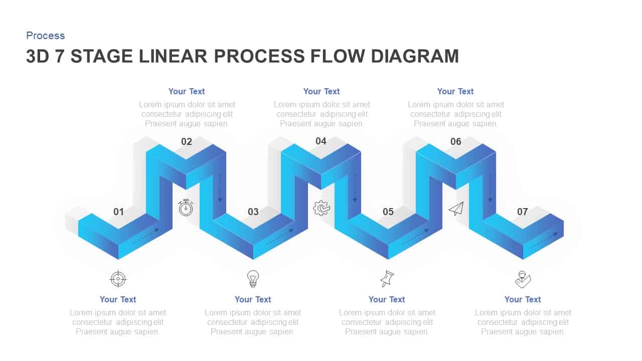 7 Stages Linear 3d Process Flow Diagram For Powerpoint And Keynote 5767
