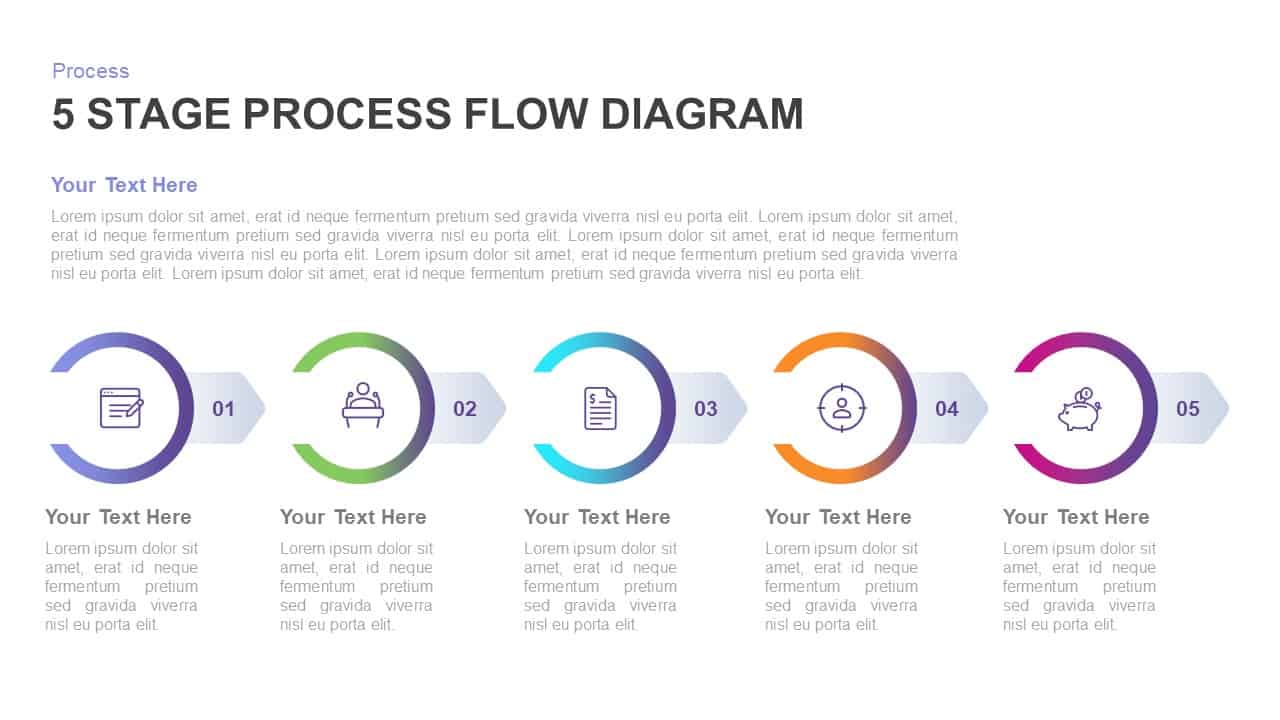 5 Stage Process Flow Diagram Template for PowerPoint & Keynote